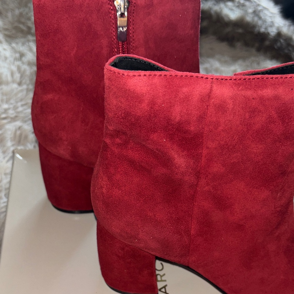 Marc Fisher Red Suede Pointed Toe Ankle Booties - Picture 3 of 7
